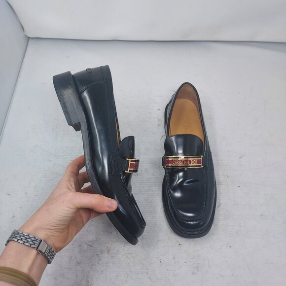 Christian Dior Black Code Logo Plaque Penny Lug Loafer - Picture 1 of 11